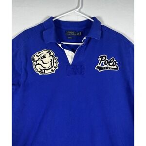 Polo Ralph Lauren Shirt Men 2XL XL* Blue Custom Fit Football Bulldog Patch Rugby